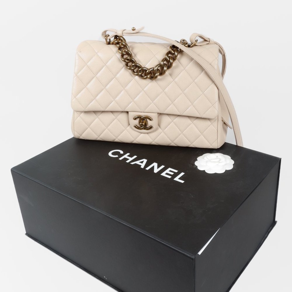 Chanel Large Beige Trapezio Flap Bag